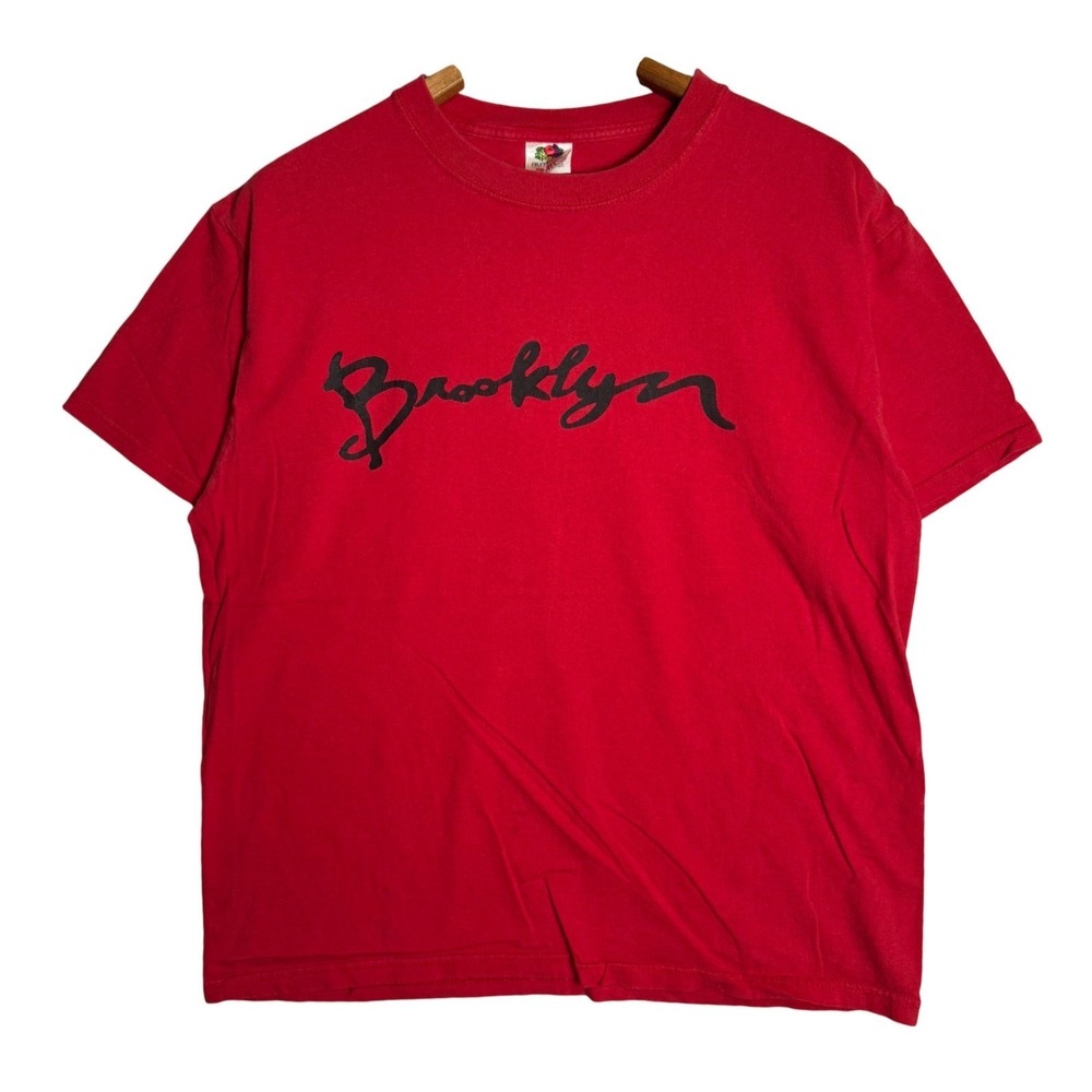 Fruit of the Loom Mens Brooklyn Graphic T-Shirt Red Cotton Crew‎ Neck Large